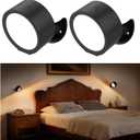 Battery Operated Wall Sconce, Remote Control, Wireless Rechargeable Mounted, 3 Color & 4 Brightness Level & 360°Rotate, Adhesive Lights for Wall Closet Hallway Reading (Black,Set of 2)