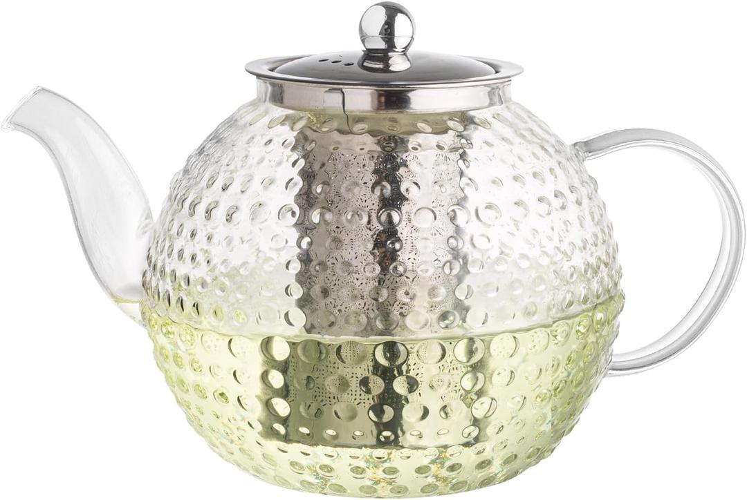 Glass Teapot with Removable Infuser, 50oz/1500ml Vintage Clear Tea Kettle Stove-top Safe for Coffee Blooming Flower Tea and Loose Leaf