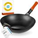 YOSUKATA 13.5" Carbon Steel Wok Pan  Pre-Seasoned Flat Bottom Pow Wok for Stir Fry, BBQ, Grill & Camping  Traditional Japanese Chinese Cookware  Compatible with Induction, Electric, Gas, Open Fire (34cm)