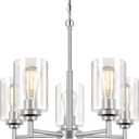 19.8'' 5-Light Chandelier for Dining Room Kitchen Island, Modern Farmhouse Pendant Lighting with Glass Shades Industrial Brushed Nicke Hanging Ceiling Light Fixture for Living Room, Height Adjustable