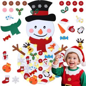 PEACELOVER DIY Felt Christmas Snowman Game Set for Kids, Wall Hanging Snowman Kit Xmas Gifts for Christmas Decorations with 36 Detachable Ornament 3.2 ft (White Snowman)