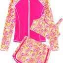 Girls 3 Piece Swimsuit Long Sleeve Rash Guard Zipper Bathing Suit UPF 50+ Summer Swimwear for Girl 11-12 Years
