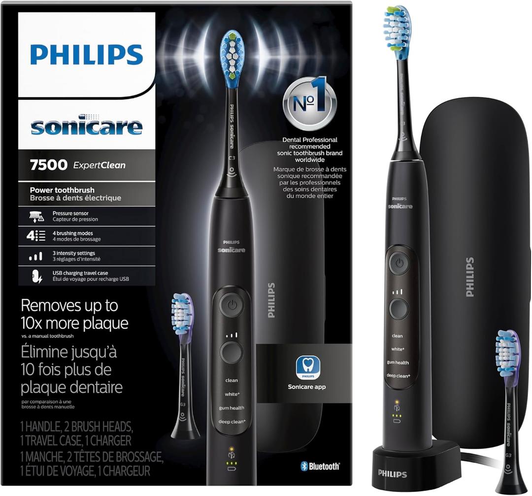 Philips Sonicare ExpertClean 7500 Black, Rechargeable Electric Power Toothbrush, HX9690/05 (1 Count (Pack of 1))
