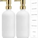 GMISUN White Soap Dispenser, 2 Pack Glass Hand Soap Dispensers Bathroom with Gold Pump, 17 Fl Oz Dish Soap Dispenser Set for Kitchen, Refillable Modern Liquid Soap and Lotion Dispensers Bottle