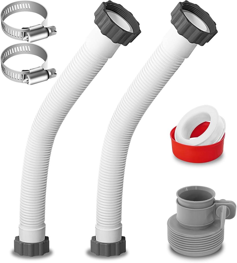 2Pcs 1.5 Diameter Pool Hose with 2 Type B Hose Adapters, 20inch Pool Pump Replacement Hose for Above Ground Pools, Flexible Water Pool Hose Set for Filter Pump and Saltwater Systems