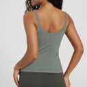 ODODOS Women's Seamless Cami Top - Ultra Soft Ribbed Tank Scoop Neck Slim Fit Summer Sleeeve Shirts, 1-Pack, Green Milieu, X-Small (XS)
