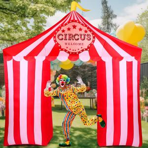 Circus Carnival Party Decoration 10ft Circus Inflatables Tent Blow up Archway Built in LED Lights for Carnival Birthday Party Summer Holiday Yard Garden Outdoor Decor