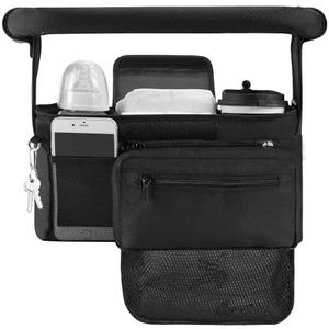 Momcozy NON-SLIP Universal Stroller Organizer | Insulated Cup Holder | Detachable Phone Bag & Shoulder Strap | Fits Uppababy, Baby Jogger, Britax, BOB, Umbrella and Pet Stroller