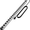 Long Metal 20 Outlet Wide Spaced Garage Industrial Heavy Duty 15 Ft Extension Cord Power Strip 15A, 125V, 1875W Silver&Black