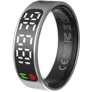 CNBRO Smart Ring with Display Health Tracker Fitness Ring Heart Rate Monitoring Sleep Tracking Exercise Tracker Women Men Smart Rings for Android iOS Phones, Size 10