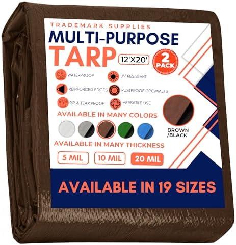 Large Waterproof Tarp - Heavy Duty 20 Mil Thick Poly Tarpaulin Ideal for Canopy Tents, Boats, RV or Pool Covers - Multipurpose Protective Tarps with Grommets for Indoor, Outdoor Use | 12' x 20' 2 Pack