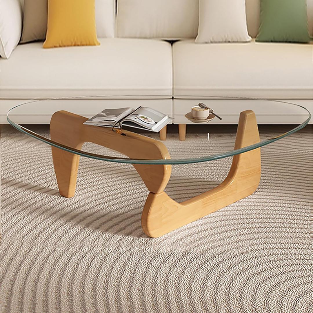 Mid Century Modern Glass Coffee Table, Coffee Table for Living Room,Triangle Coffee Tables,Suitable for Bedroom Living Room Reception Office Tables (Wood/Transparent, ML), ML 39.5 * 27 * 16in