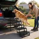Dog Steps for Car Truck SUV,Travel Portable Foldable 5-Steps Non-Slip Dog Car Stairs,Stairs for Pet to Get in Car-Supports Up to 200 Lbs