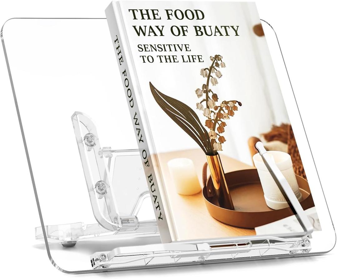 Acrylic Book Stand for Reading, Portable Book Holder for Desk, Angle Adjustable Textbook Stand for Document Recipe, Cookbook, Music Book (11.42 x 8.2 inches)