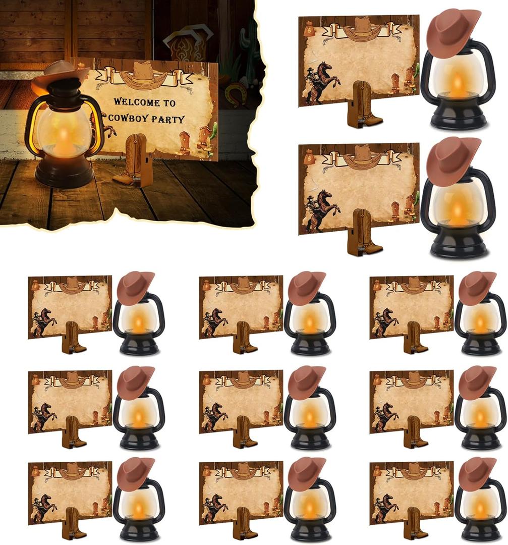 48 Pcs Western Themed Party Centerpieces Cowboy Theme Party Decor Rodeo Table Centerpieces Include Mini Lantern Mini Cowboy Hat Cowboy Boots Table Number Holders Cards for Cowboy Wedding Party