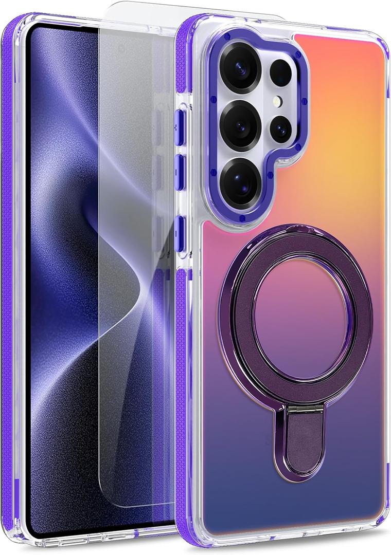 Magnetic Fit for Samsung Galaxy S26 Ultra Case with Stand, Purple | [Compatible with Magsafe] [Cute Fluorescent Design] [1 Screen Protector] Slim Translucent Matte Case for S26 Ultra 6.9"
