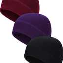 3 Pieces Winter Warm Skull Cap Soft Fleece Beanie Hat Thick Windproof Watch Cap Skiing Outdoor Warm Colored for Men Women(Black, Dark Red, Purple, One Size)