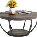 LITTLE TREE Round Coffee Table, 32" Circle Coffee Table for Living Room, 2-Tier Wood Accent Center Table with Open Storage Industrial Design Home Furniture (Grey and Black)