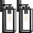 Outdoor Wall Light Fixtures, Exterior Waterproof Wall Lanterns, Porch Sconces Lighting with E26 Sockets & Glass Shades, Modern Matte Black Outside Lights for Patio Front Door Entryway Garage, 2-Pack