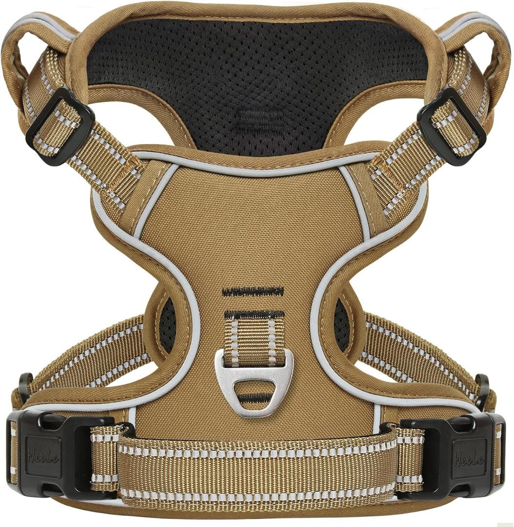 HEELE Dog Harness, Dog Harness for Medium Dogs No Pull Adjustable Padded Reflective Harness with Handle for Walking Training, Brown, M