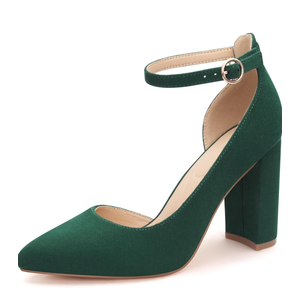 Women's Closed Toe Pumps 3-Inch Chunky Heels Pumps Ankle Strap Dress Wedding Shoes, 7,5