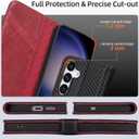 VISOUL Leather Case for Samsung Galaxy S25, Genuine Leather Magnetic Wallet Case Card Holder Kickstand Flip Folio Phone Cover Compatible with Samsung S25 (6.2 inch) Black+Red