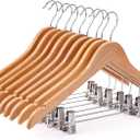 Wooden Hangers with Clips 24 PCS Pants Hangers with Clips,Smooth Solid Wooden Pants Hangers,360 Swivel Hooks & Adjustable Clips,for Jeans,Skirt,Suit,Shorts,Scarf.