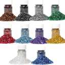 10Colors - 1LB Crushed Glass for Crafts Glitter Resin Art, Small Broken Glass Pieces Metallic Crystal Chips DIY Vase Filler Decoration 1-3mm (Metallic)