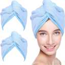 YoulerTex Microfiber Hair Towel Hair Wrap: 2 Pack 10X26 Hair Dryer Towels for Women Absorbent Turban Twist Hair Drying Shower Cap Curly Hair Products for Hair Care Hair Accessories (07 2-Pcs Blue)