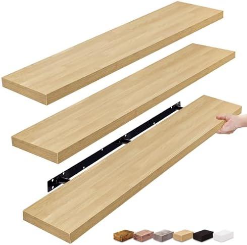 Sorbus Floating Shelves for Wall - 55 Inch Extra-Long Bathroom Shelves, Wall Decor for Bedroom, Kitchen, Living Room, Book Storage - Mounted Floating Shelf with Hidden Brackets (Maple Wood, 3 Pack)