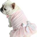 Moorfowl French Bulldog Princess Pink Tutu Dress Summer Vest Gauze Skirt for Pug Corgi Doggie Party Tulle Dress with Bowknot Fashion Outfits (M(Back 12.59"-13.38",Chest 21.25"-22.83"))