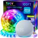 TJOY 100ft Smart Led Strip Lights for Bedroom, Work with Alexa, RGB Color Changing Music Sync Led Lights with App Remote,Multi-Color Wireless Led Strip Lighting for Bedroom (APP+Remote+Voice) (100ft)