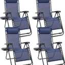 Sweetcrispy Zero Gravity Chairs, Set of 4 Portable Recliner Beach Camping Patio Outdoor Folding Lounge Chair with Cup Holder Trays and Adjustable Pillow for Poolside, Garden, Backyard, Lawn (Blue)