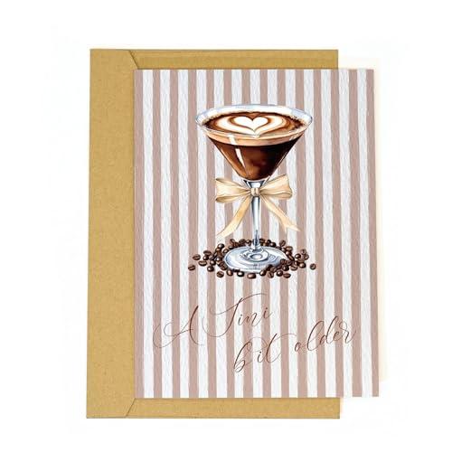 Tiangqiwoole Espresso Martini Birthday Card-Funny Coffee & Cocktail Greeting Card for Women Best Friend Sister Daughter Wife-A Tini Bit Older Birthday Gift 21st 25th 30th (Brown-Tini)
