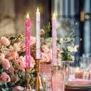 Honoson 6 Pcs Valentines Flameless Candles Glitter Bow Taper Candle 10.6 Inch Pink Coquette Candles Battery Operated LED Candlestick for Valentines Day Wedding Bridal Birthday Party Dinner Table Home