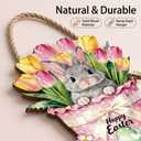 Easter Wooden Door Sign Hanging Decor, Bunny Welcome Spring Door Hanger, Farmhouse Rustic Wood Wall Sign for Front Door, Porch, Entryway, Home Seasonal Decoration (Bunny Flower)