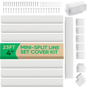 4" 23Ft Mini Split Line Set Cover, PVC Ductless Air Conditioner Decorative Pipe, Pump Covers, AC Line Cover Kit, for Outside Units Air Conditioners & Heat Pumps, All in One Set