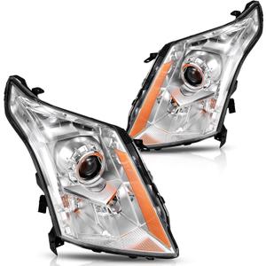 DWVO Headlights Assembly Compatible with 2010 2011 2012 2013 2014 2015 2016 Cadillac SRX 10 11 12 13 14 15 16 OE Projector Headlamp (Driver&Passenger Side) (Pair - Chrome/Amber/Clear)