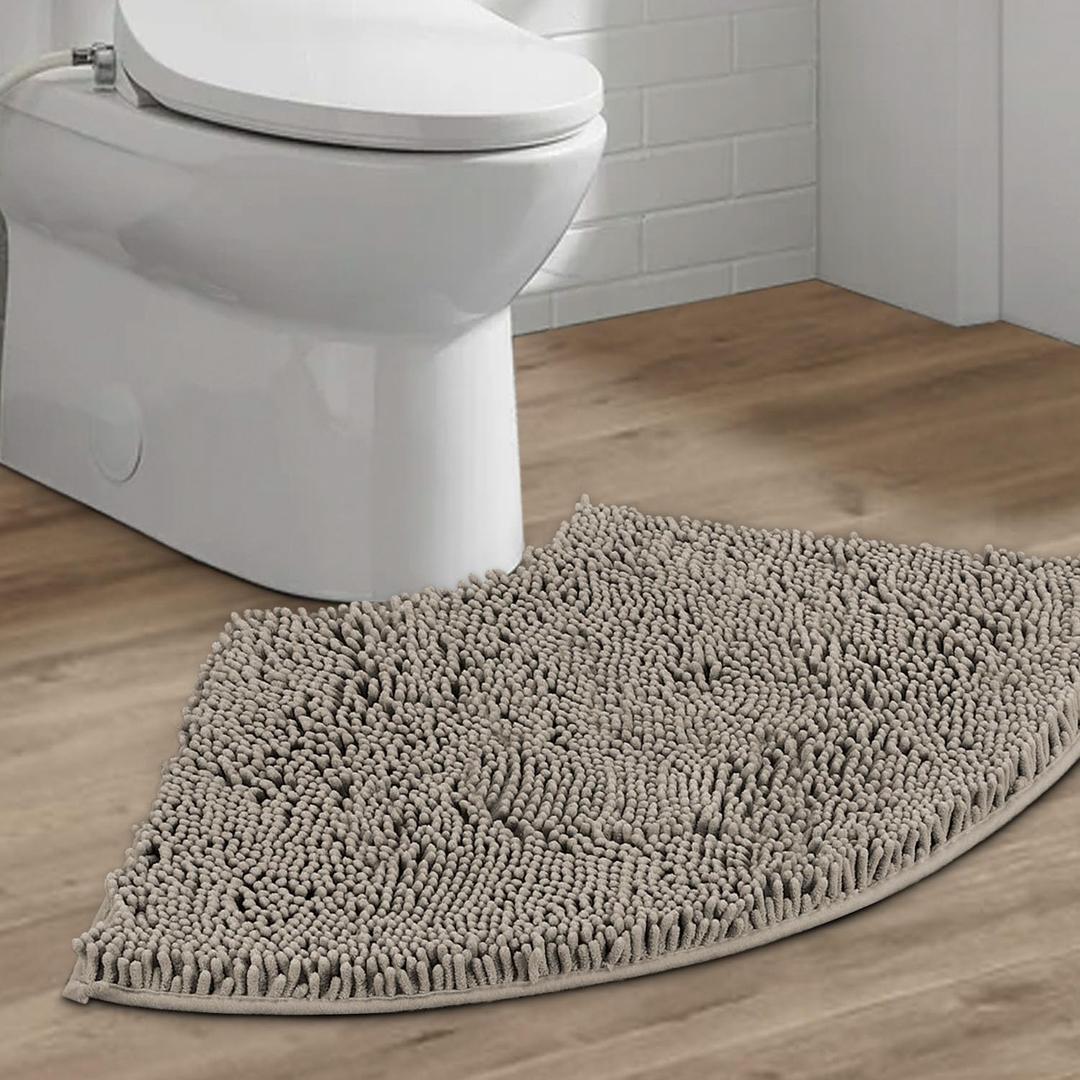 H.VERSAILTEX Curved Bath Mat Bath Rug for Bathroom Luxury Chenille Bathroom Mat Extra Soft and Absorbent Microfiber Shaggy Rugs Non Slip Rug Quick Dry Bath Mat Washable, 16 x 33 Inches, Taupe
