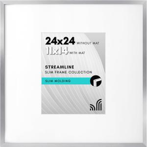 Americanflat 24x24 Picture Frame with Polished Plexiglass - Use as 11x14 Frame with Mat or Display 24x24 Photo Without Mat - Streamline Collection - Thin Border Square Frames for Wall Display - Silver