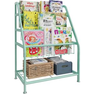 aboxoo Kids Bookshelf Todder Freestanding Small Bookcase Organizer for Children Room 18 inches Metal Bookcase Toy Organizer Green Stable Bookcase Bookstore Library Book Unit Storage for Small Place