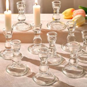 24 Pcs Candlestick Holders Bulk, 2.56 x 3.55in Clear Taper Candle Holders, Glass Candle Holders Set for Wedding Table, Party, Windowsill Decor