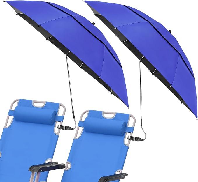 Roacasumy 2 Pack 40.9'' Beach Chair Umbrella with 360 Adjustable Canopy & 270 Flexible Clamp, Double Canopy Sun Protection for Wheelchair, Patio, Golf Cart, Camping