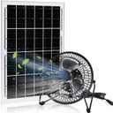 6-Inch Solar Powered Fan, 15W Solar Panel Power Fans for Greenhouse or Chicken Coop Air Circulation Cooling, 2350 RMP High velocity, 40 dB Queit Operation (Black)