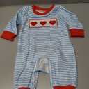 Sasaerucure Infant Newborn Baby boy Valentines day Outfit Heart Embroidery Striped Long Sleeve Romper Jumpsuit, Size 0-3M