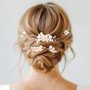 Foyte 5PCS Pearl Hair Comb for Wedding Pearls Hair Clips Bridal Pearl Bobby Pins Set Gold Bridesmaid Hair Accessories for Women and Brides