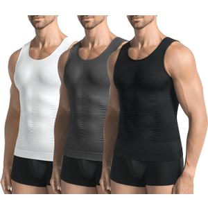 3 Pack Compression Shirt Men Slimming Body Shaper Tummy Control Vest Workout Tank Top Shapewear, L