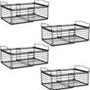 NADAMOO Freezer Organizer Bins, 4 Packs Large Expandable Stackable Chest Freezer Containers with Handle, Metal Adjustable Storage Baskets for Fridge, Deep Freezer, Cabinet, Kitchen, Pantry - Black