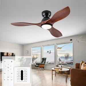 Ceversa 42 Inch Low Profile Ceiling Fans with Lights and Remote, Flush Mount 3 Blade Wood Ceiling Fan,Dimmable,Quiet Noiseless for Patios,Living Room,Bedroom(Wall Control Switch)