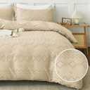 EMME Duvet Cover Set Microfiber, Tufted King Duvet Cover Set, Boho Bedding Sets for All Seasons, 3 Pieces Embroidery Chic Duvet Cover Full, 1 Duvet Cover + 2 Pillowcases (Beige, King)